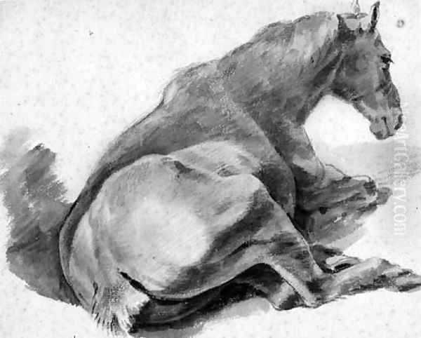 A Horse lying down, seen from the back Oil Painting by Pieter van Bloemen