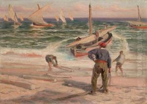 Volviendo De La Pesca. Oil Painting by Dionis Verdaguer Baixeras