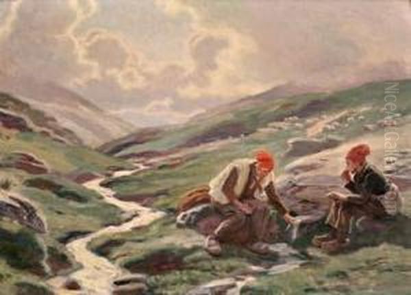 Pastores En La Montana. Oil Painting by Dionis Verdaguer Baixeras