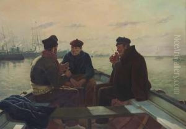 The Boatmen Of Barcelona Oil Painting by Dionis Verdaguer Baixeras