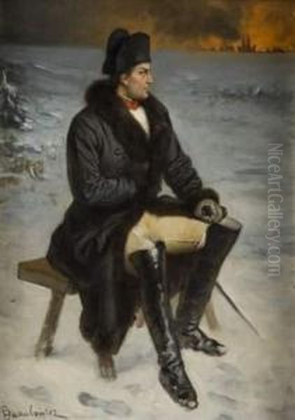 Napoleon Regardant Moscou Bruler. Oil Painting by Ladislaus Bakalowicz