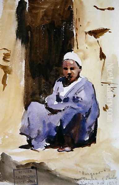 A Seated Boy in a Temple at Philae, 1874 Oil Painting by F. A. Bridgeman