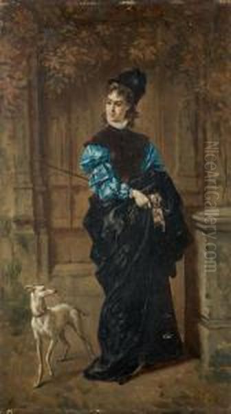 Elegant Lady With A Greyhound by Ladislaus Bakalowicz