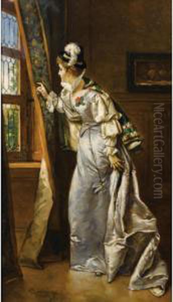 Elegante A La Fenetre Oil Painting by Ladislaus Bakalowicz