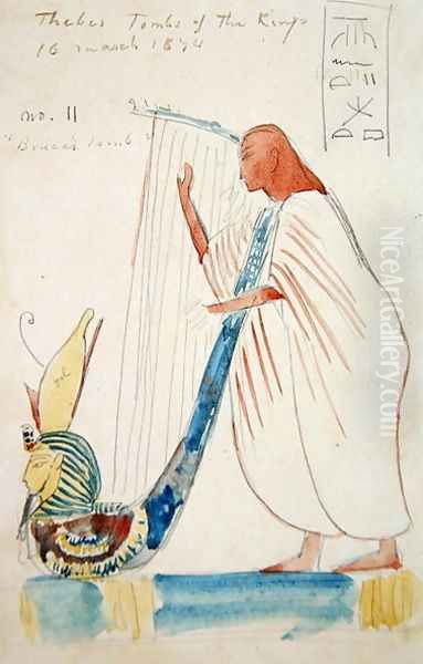 Wall Painting of a Harpist in the Tomb of Ramesses III at Thebes, 1874 Oil Painting by F. A. Bridgeman