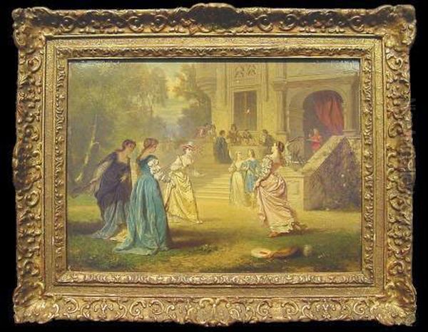 Courtly Ladies Playing Badminton Oil Painting by Ladislaus Bakalowicz