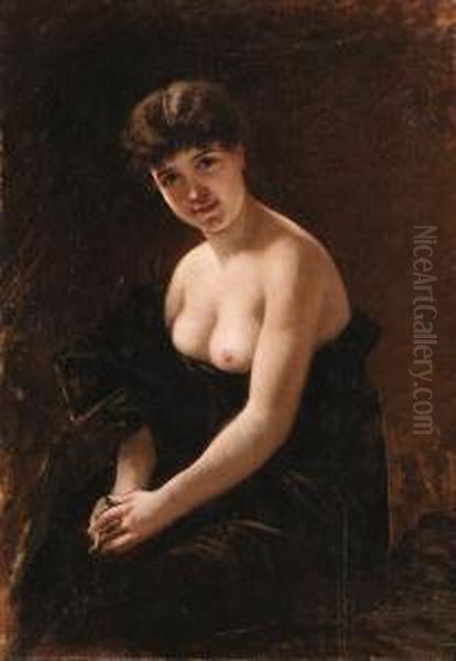 A Disrobing Beauty Oil Painting by Ladislaus Bakalowicz