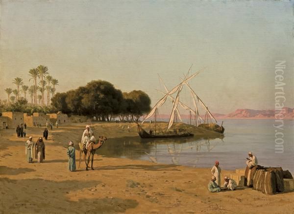 Trading Ships On The Nile Oil Painting by Stefan W. Bakalowicz