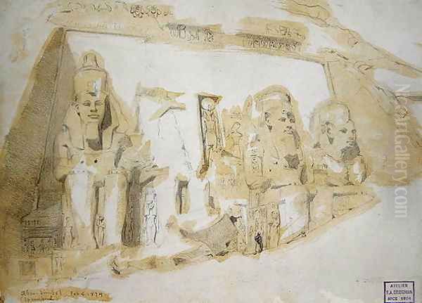 Four colossal Statues of Ramesses II (1279-1213 BC) at the Great Temple of Abu Simbel, 1874 Oil Painting by F. A. Bridgeman