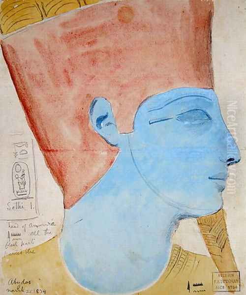 Study of a Relief of the Head of the God Amun in the Temple of Seti I, Abydos, 1874 Oil Painting by F. A. Bridgeman