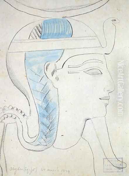 Study of a Relief of the Head of the God Khonsu in the Temple of Seti I, Abydos, 1874 Oil Painting by F. A. Bridgeman