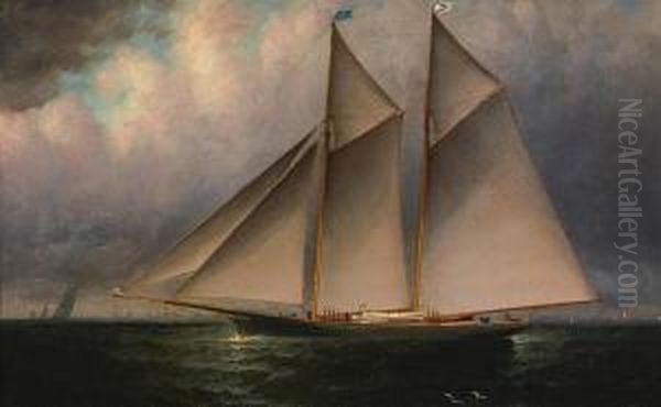 A Schooner Yacht Oil Painting by Elisha (Taylor) Baker