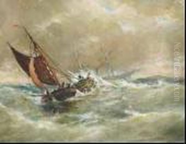 Ships In Heavy Seas Oil Painting by Elisha (Taylor) Baker