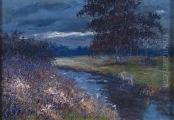 Evening Autumn Landscape With Trees Under Stormy Sky Oil Painting by George Herbert Baker