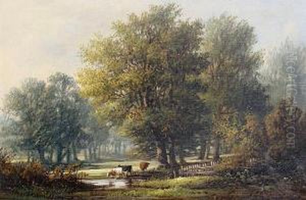 Pastoral Landscapes, A Pair Oil Painting by Thomas Baker Of Leamington