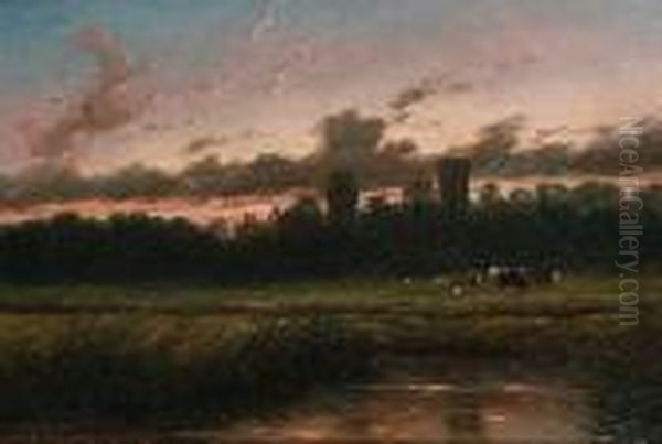 Warwick, Twilight Oil Painting by Thomas Baker Of Leamington