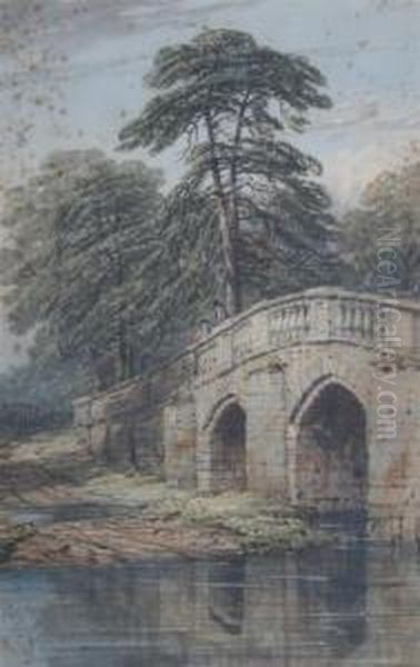 Bridge At Stoneleigh Park, Inscribed Verso Oil Painting by Samuel Henry Baker