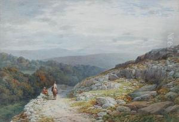 Travellers On A Mountain Path, Probably Northwales Oil Painting by Samuel Henry Baker