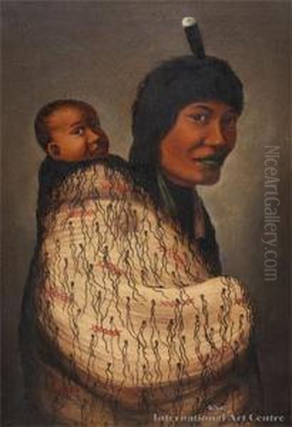 Maori Woman & Child Oil Painting by William George Baker