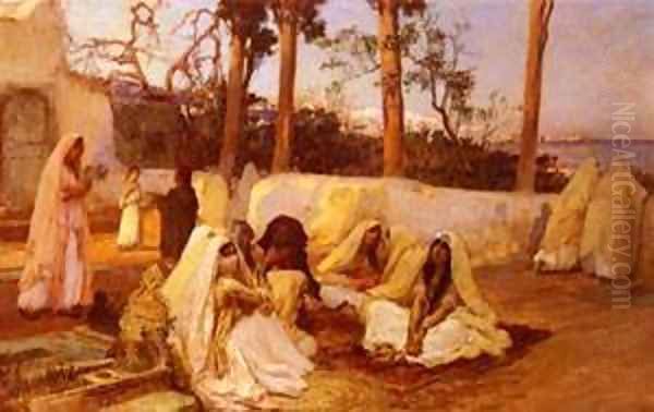 Women At The Cemetery, Algiers Oil Painting by F. A. Bridgeman