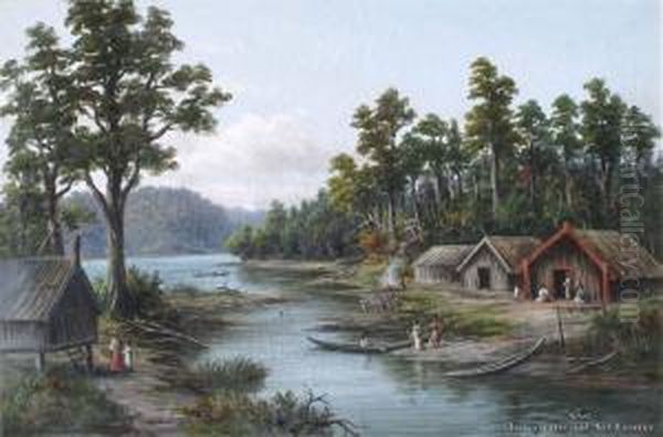 Maori Life, King Country Nz Oil Painting by William George Baker