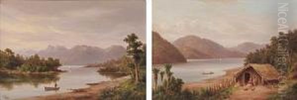 'lake Walkare' And 'lake Te Anau' Oil Painting by William George Baker