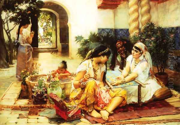 In a Village El Biar Algeria Oil Painting by F. A. Bridgeman