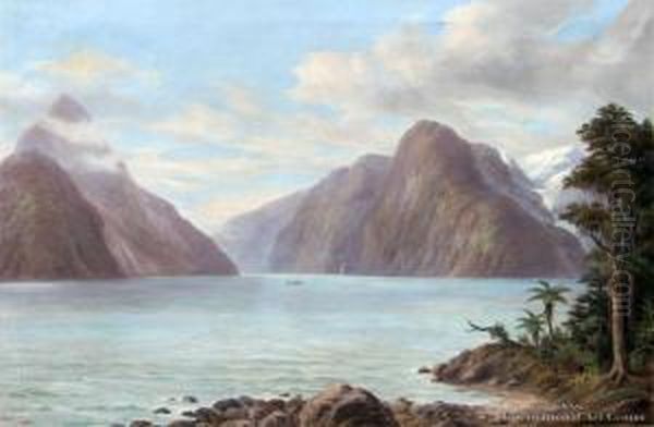 Milford Sound Oil Painting by William George Baker