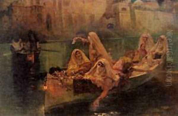 The Harem Boats Oil Painting by F. A. Bridgeman