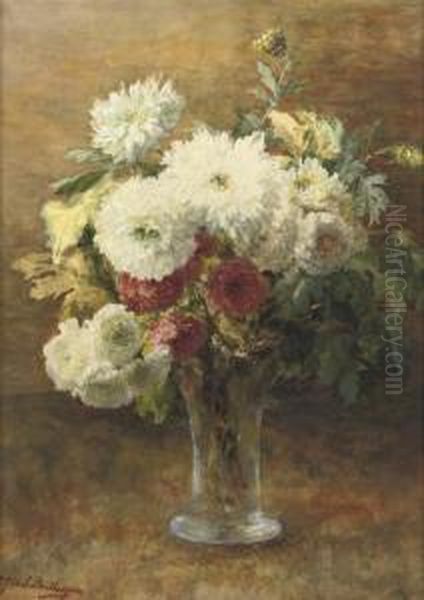 A Bouquet In A Glass Vase Oil Painting by Geraldine Jacoba Van De Sande Bakhuyzen