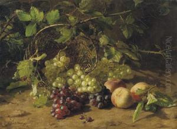 Grapes And Peaches On A Forest Floor Oil Painting by Geraldine Jacoba Van De Sande Bakhuyzen