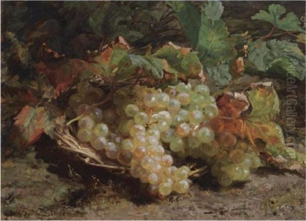 A Still Life With Grapes In A Basket Oil Painting by Geraldine Jacoba Van De Sande Bakhuyzen