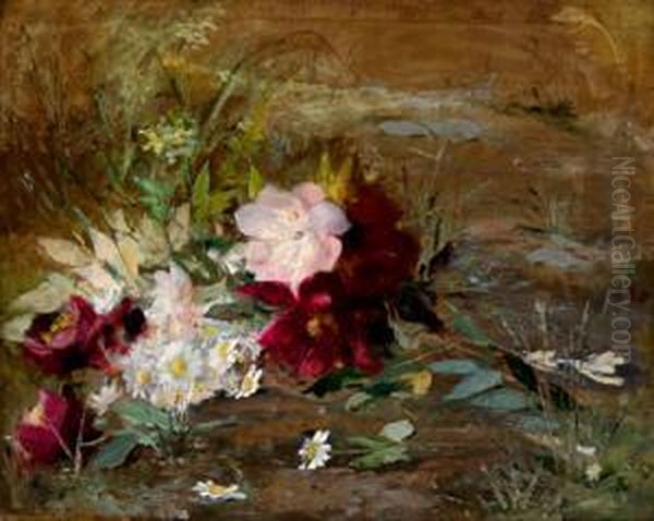 Fiori Sulle Sponde Di Un Ruscello Oil Painting by Geraldine Jacoba Van De Sande Bakhuyzen