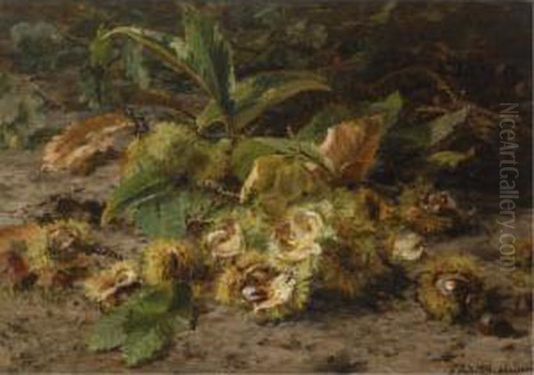 A Still Life With Sweet Chestnuts Oil Painting by Geraldine Jacoba Van De Sande Bakhuyzen