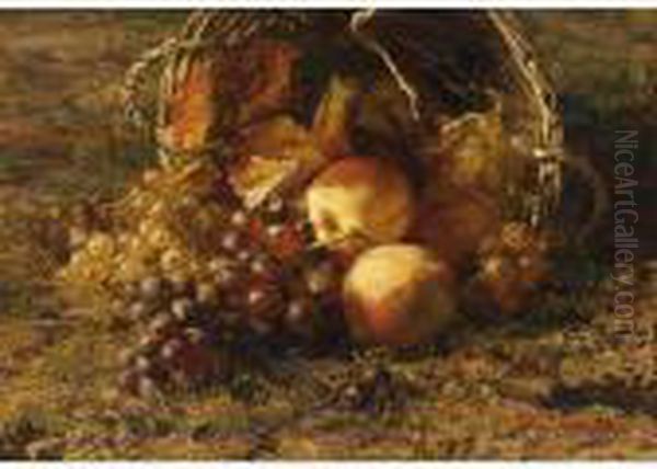 A Still Life With Grapes And Apples In A Basket Oil Painting by Geraldine Jacoba Van De Sande Bakhuyzen