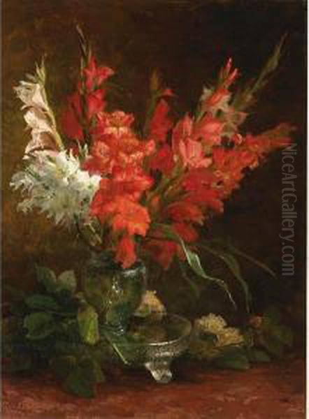 A Still Life With Gladioli Oil Painting by Geraldine Jacoba Van De Sande Bakhuyzen