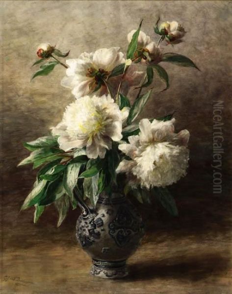 Peonies In A German Stoneware Jug Oil Painting by Geraldine Jacoba Van De Sande Bakhuyzen