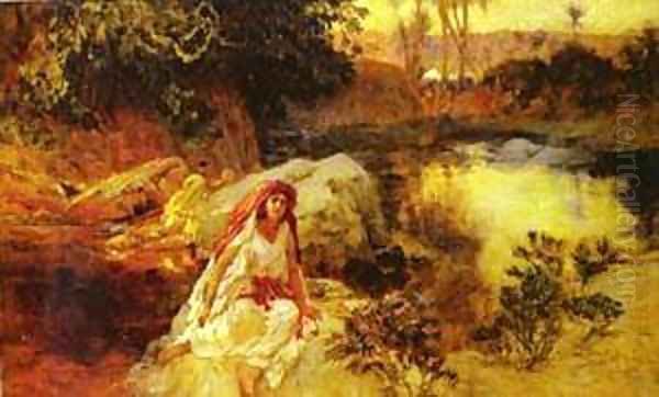 AT THE OASIS Oil Painting by F. A. Bridgeman