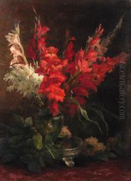 A Still Life With Gladioli And Roses Oil Painting by Geraldine Jacoba Van De Sande Bakhuyzen