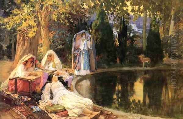 In the Garden at Mustapha 1897-1899 Oil Painting by F. A. Bridgeman