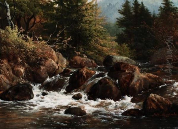 Gebirgige Landschaft Mit Einem Wasserfall Im Bachlauf Oil Painting by Hendrikus van den Sande Bakhuyzen