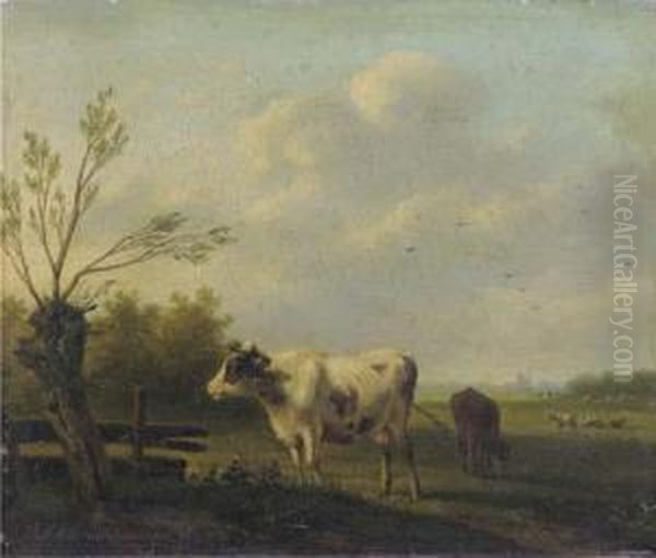 Cows In A Summer Meadow Oil Painting by Hendrikus van den Sande Bakhuyzen