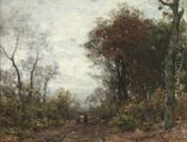 A Forest Path In Autumn Oil Painting by Julius Jacobus Van De Sande Bakhuyzen