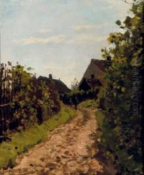 Villagers On A Sunny Path Oil Painting by Julius Jacobus Van De Sande Bakhuyzen