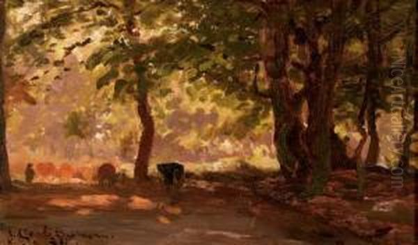 A Forest Path - A Study Oil Painting by Julius Jacobus Van De Sande Bakhuyzen