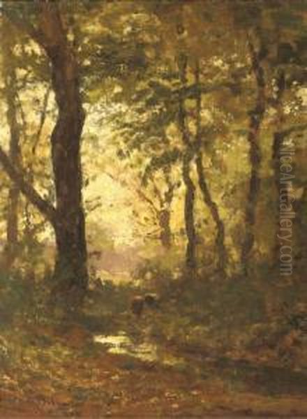 In Het Bosch Van Ruurloo: A Forest Stream Oil Painting by Julius Jacobus Van De Sande Bakhuyzen