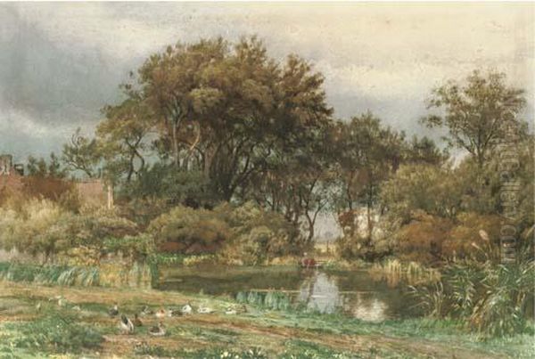 The Pond In Autumn Oil Painting by Julius Jacobus Van De Sande Bakhuyzen