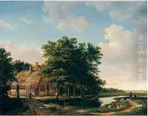 Landschap (pastorale) Oil Painting by Julius Jacobus Van De Sande Bakhuyzen