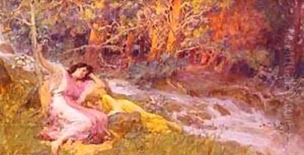 Reclining By A Stream Oil Painting by F. A. Bridgeman