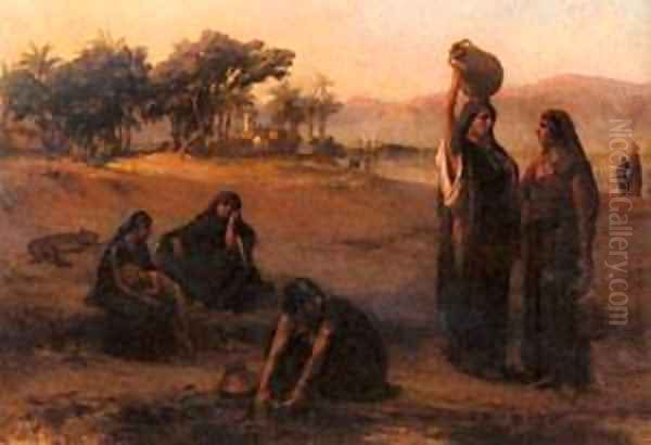 Women Drawing Water From The Nile Oil Painting by F. A. Bridgeman